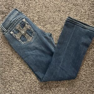 Miss Me Dark Blue Boot Cut Jeans with Embroidered Cross